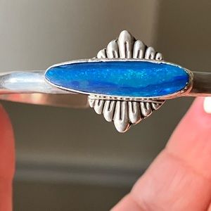 Opal Cuff Bracelet.925 Sterling Silver Artisan Handmade Jewelry Adjustable